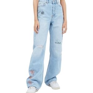 Dr Denim Echo High Rise Wedgie Light Wash Scribble Jeans Size 26W30L